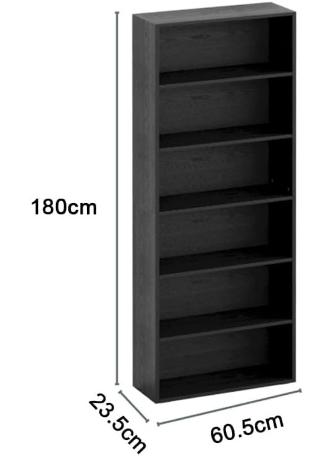 Anvanke 180cm black 6-Tier Floor Standing Bookshelf | Sturdy Display Storage Bookcase | Home Office Living Room Bedroom Decor Furniture Unit - Image 2